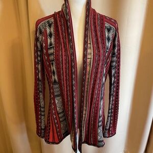NEW! Peruvian Connection Open Rust, Black, White Cardigan Sweater Size Small